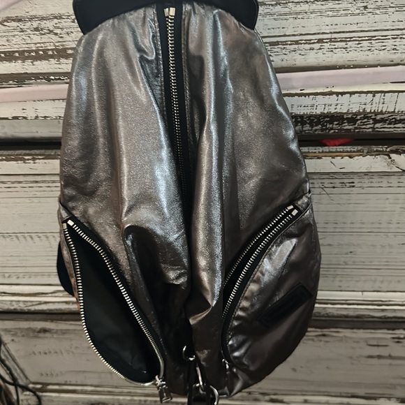 NWOT Rebecca minkoff gray metallic leather backpack so cute silver hardware main image 10